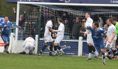 Asa Charlton celebrates his first Chasetown FC goal. Pic: Dave Birt