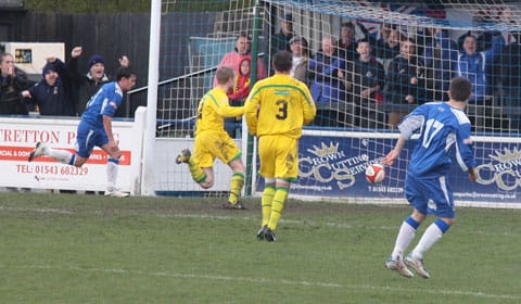 Danny Smith pulls a goal back for Chasetown. Pic: Dave Birt