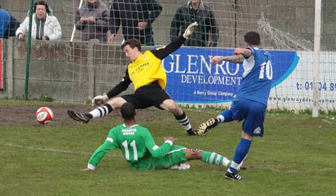 Dean Perrow makes it 2-2 after a mazy run. Pic: Dave Birt