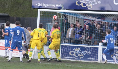 Scott Lycett finds the net to pull Chasetown level. Pic: Dave Birt