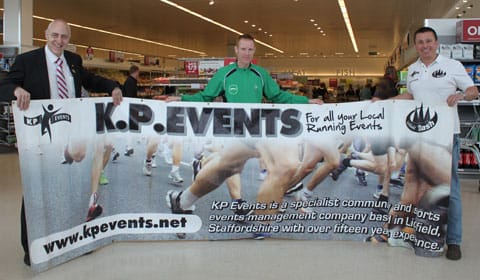 Waitrose's Richard Davis with KP Events ambassador Phil Clamp and race director Paul Griffin