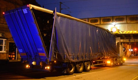 The lorry on Upper St John Street after hitting the bridge. Pic: www.southstaffsrail.co.uk