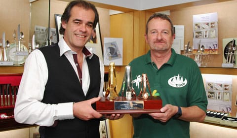 Simon Price and Kevin Wilson with the new Lichfield Dash trophy
