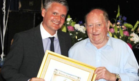 charlie_blakemore_recieves_an_honory_life_membership_to_chasetown_fc_from_founder_member_and_president_brian_baker
