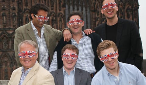 The King's Singers in their red, white and blue glasses
