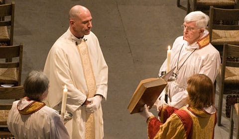 Pete Wilcox (top left) inside Lichfield Cathedral