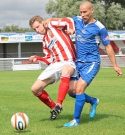 Gary Hay battles for the ball. Pic: Dave Birt Gary Hay battles for the ball. Pic: Dave Birt