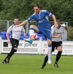 Chasetown's Nick Wellecomme on the ball against Rocester. Pic: Dave Birt Chasetown's Nick Wellecomme on the ball against Rocester. Pic: Dave Birt