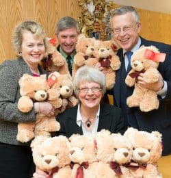 Sally Dowding, Jim Cunningham, Martin Cardinal and Estella Hindley QC with some of the teddy bears