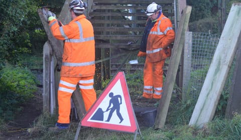Workers repairing the Hammerwich Station footbridge. Pic: SouthStaffsRail