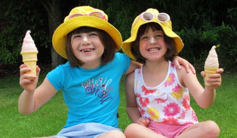 Eleanor and Kate Young with their sun cream, hats and sunglasses Eleanor and Kate Young with their sun cream, hats and sunglasses