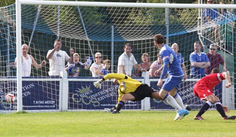 Nick Wellecomme nets an equaliser for Chasetown. Pic: Dave Birt