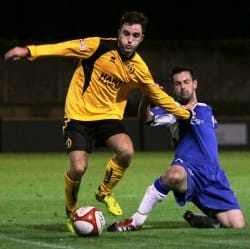 Dave Bate slides in for the ball. Pic: Dave Birt