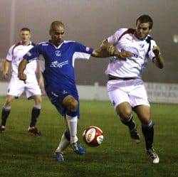 Gary Hay battles for the ball. Pic: Dave Birt
