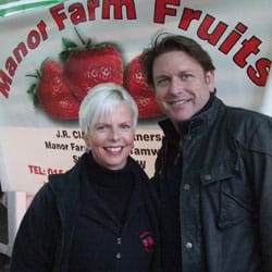 Elaine Clarke from Manor Farm Fruits with TV chef James Martin