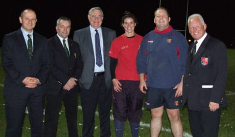 lichfieldrufclightsd Ben Norris, Mick Procter, John Dutton, Sarah Hunter (Lichfield Ladies 1st XV Captain), Dave W Bassett (Lichfield Mens 1st XV Captain) and Dave G Bassett