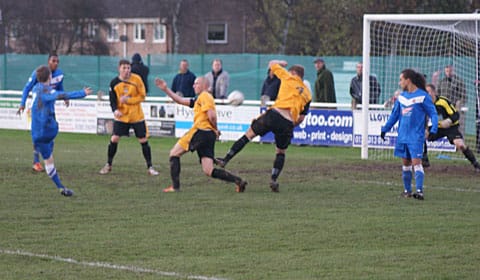 Danny Thurstance fires home a goal for Lichfield City