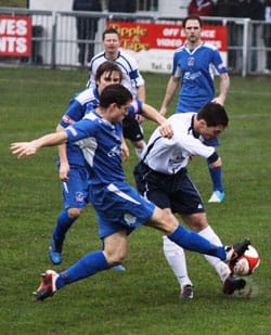 Greg Downes makes a tackle. Pic: Dave Birt