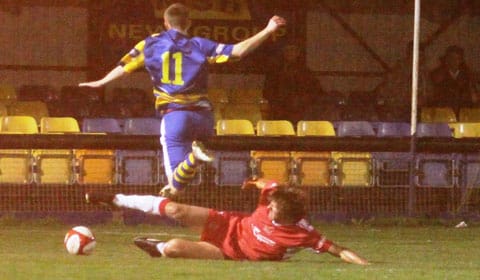 Jack Farmer concedes a penalty. Pic: Dave Birt