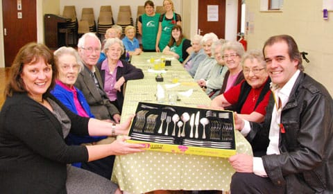 MHA-Burntwood---Arthur-Price Simon Price hands over the cutlery to the Boney Hay Lunch Club