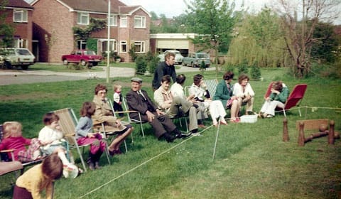 Locals enjoy a game of skittles on the land in years gone by