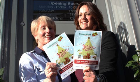Louie Clegg and Anna Riley launch the Lichfield Christmas Shopping Crawl