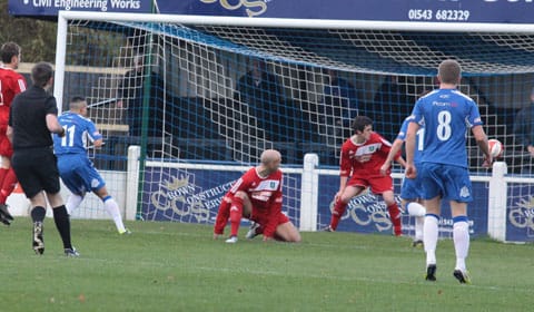 Theo Robinson's opener finds the net. Pic: Dave Birt