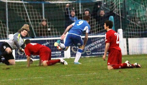 Nick Wellecomme makes it 4-0. Pic: Dave Birt