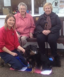 Pip Richards with Peggy the dog, Anne Ratcliffe and Wendy Lee
