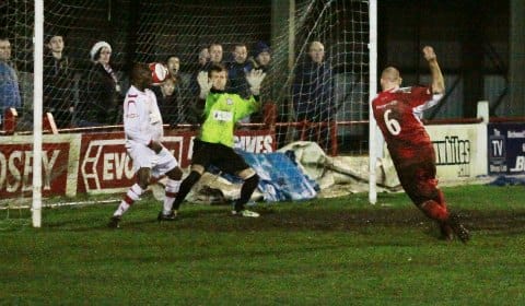 rich teesdale 90th min 2-2 Richard Teesdale smashes home a last minute equaliser. Pic: Dave Birt