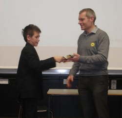 Bryan Steel presenting an award at Nether Stowe School
