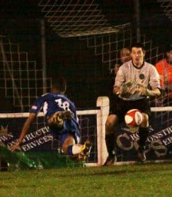 Daniel Dubidat 1-0 Daniel Dubidat puts Chasetown ahead. Pic: Dave Birt