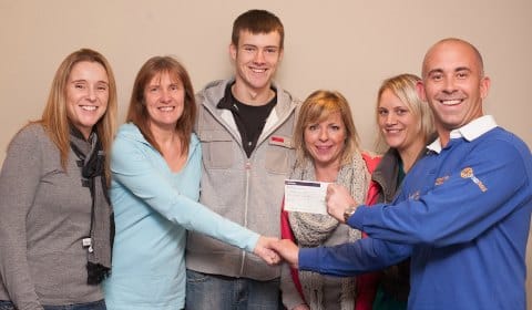 Representatives from Stepping Stones Pre School collecting their £400 donation from Richard Holland, Chairman of Lichfield Round Table