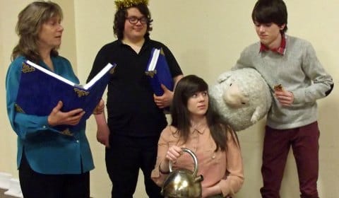 Christine Genders as God, Alfie Kentesber, Grace Deavall and William Stevenson