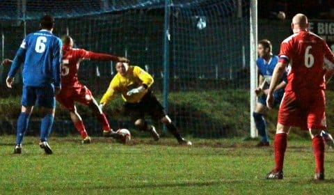 tesfa robinson 1-1 Tesfa Robinson tucks home a late equaliser. Pic: Dave Birt