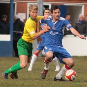 Dave Bate tries to shrug off his marker. Pic: Dave Birt