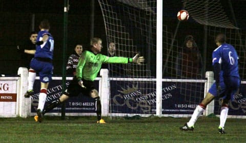 Paul Sullivan bags his second goal against Loughborough Dynamo. Pic: Dave Birt