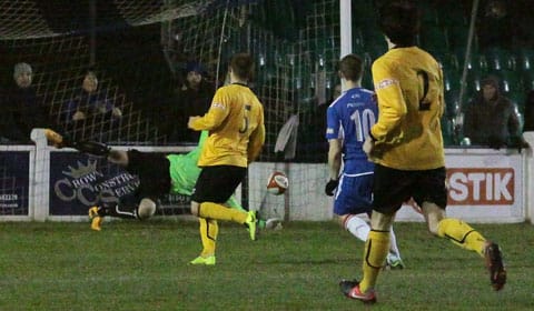 Paul Sullivan completes his hat-trick. Pic: Dave Birt
