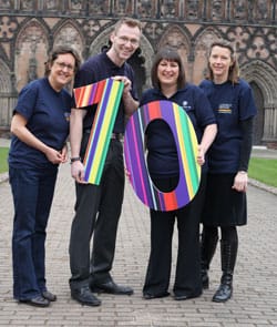 BMW-and-Lich-Fest-10-Year-Photo Thomas Hofmann and Kate Bird from BMW Plant Hams Hall (centre) with Fiona Stuart and Katie Scott from the Lichfield Festival