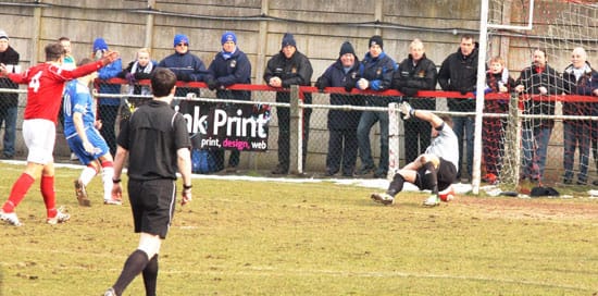 Paul Sullivan opens the scoring for Chasetown. Pic: Dave Birt