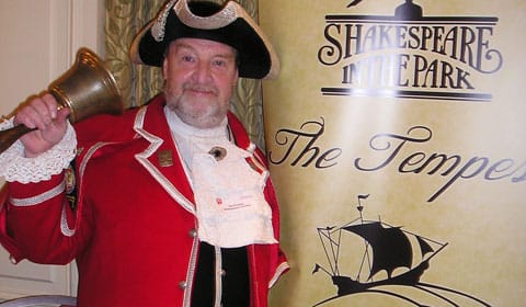 Lichfield Town Crier Ken Knowles at the launch of Shakespeare in the Park 2013