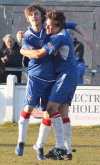 westie_congrats_2-0 Andy Westwood celebrates his goal. Pic: Dave Birt