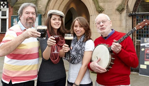beerfestival Duncan Rippon, Clementine Amiel, Lilli Schleker and Brian Pretty getting ready for the Summer Beer and Wine Festival. Pic: Robert Yardley Photography