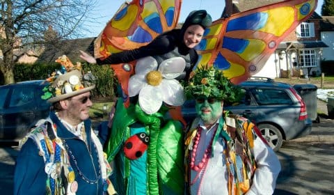 Performers preparing for the Lichfield Big Green Fair