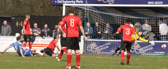 Nick Wellecomme doubles Chasetown's advantage against Sheffield. Pic: Dave Birt