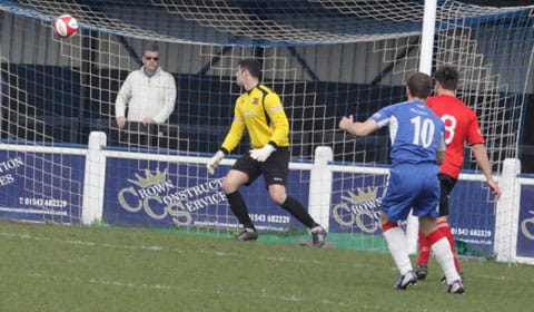 Paul Sullivan opens the scoring for Chasetown against Sheffield. Pic: Dave Birt
