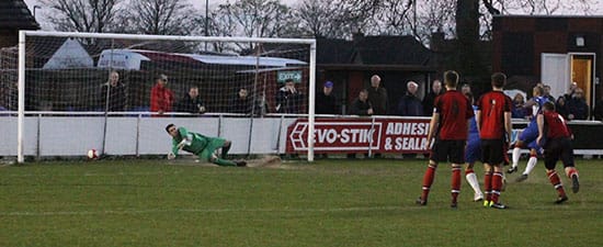 Simon Brown scores from the penalty spot. Pic: Dave Birt
