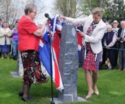 Joan Taylor MBE and The Countess of Wessex unveil the Bevin Boys memorial. Pic: National Memorial Arboretum