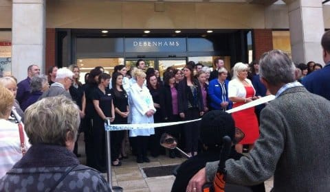 Staff and shoppers get ready for the opening of Debenhams in Lichfield. Pic: Paul Flanagan