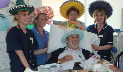Harold Tomkins with staff from the renal unit at Samuel Johnson Community Hospital